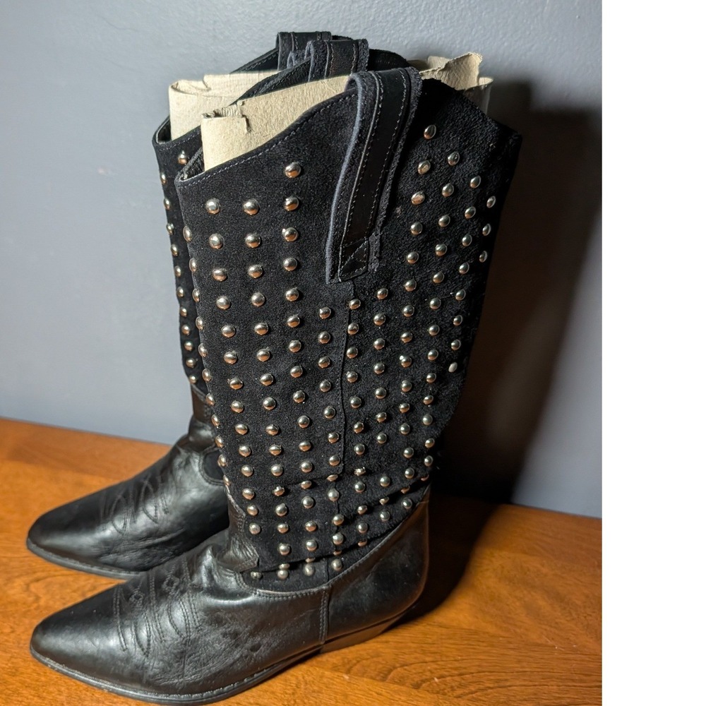 Grinders Black Leather Suede Studded Western Cowboy Boots Portugal Size 6